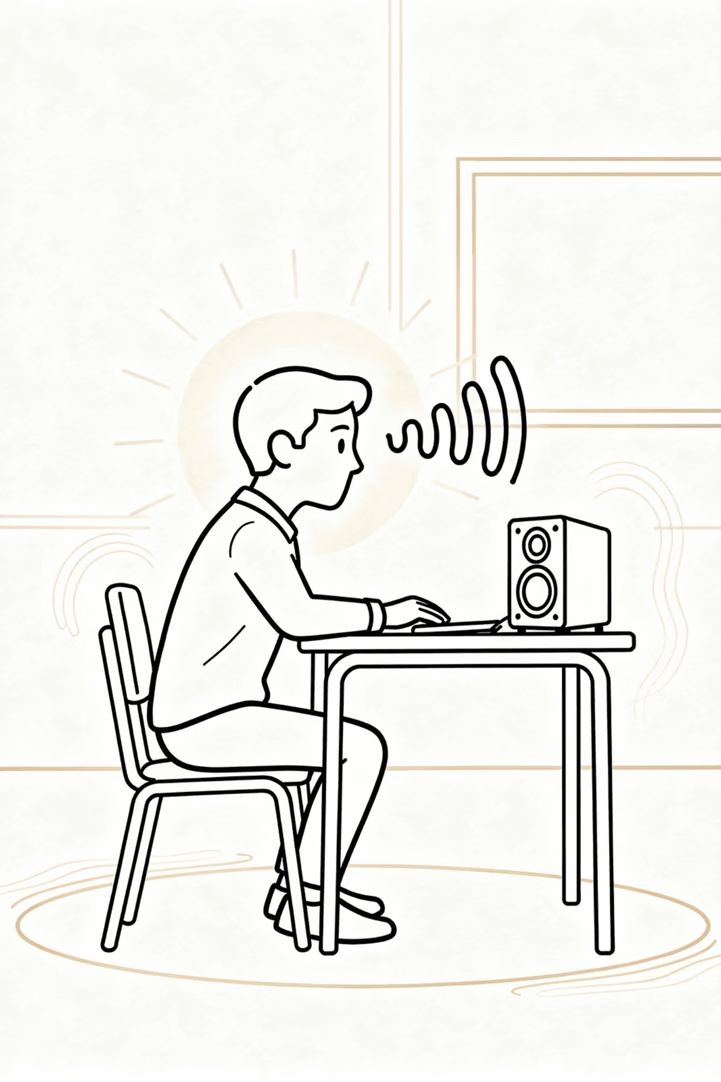 Student at desk with laptop engaging in voice-based learning