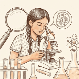 Microscope with test tubes and atom model