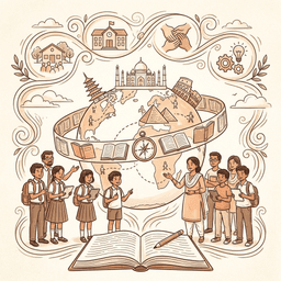 Globe with landmarks and people